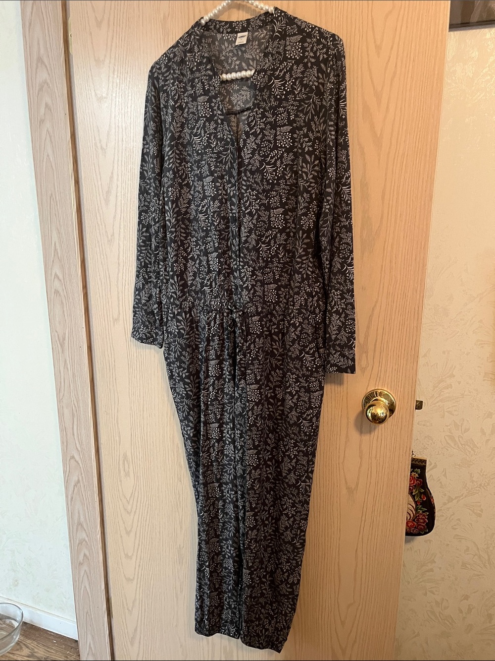Old Navy Black Floral Long Button-Front Jumpsuit